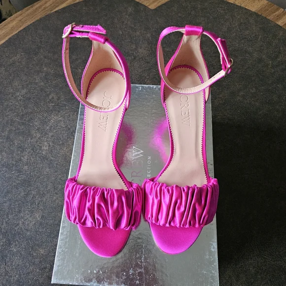 NWT J. Crew Collection Rylie ruched-strap heels in pink satin - Picture 15 of 17